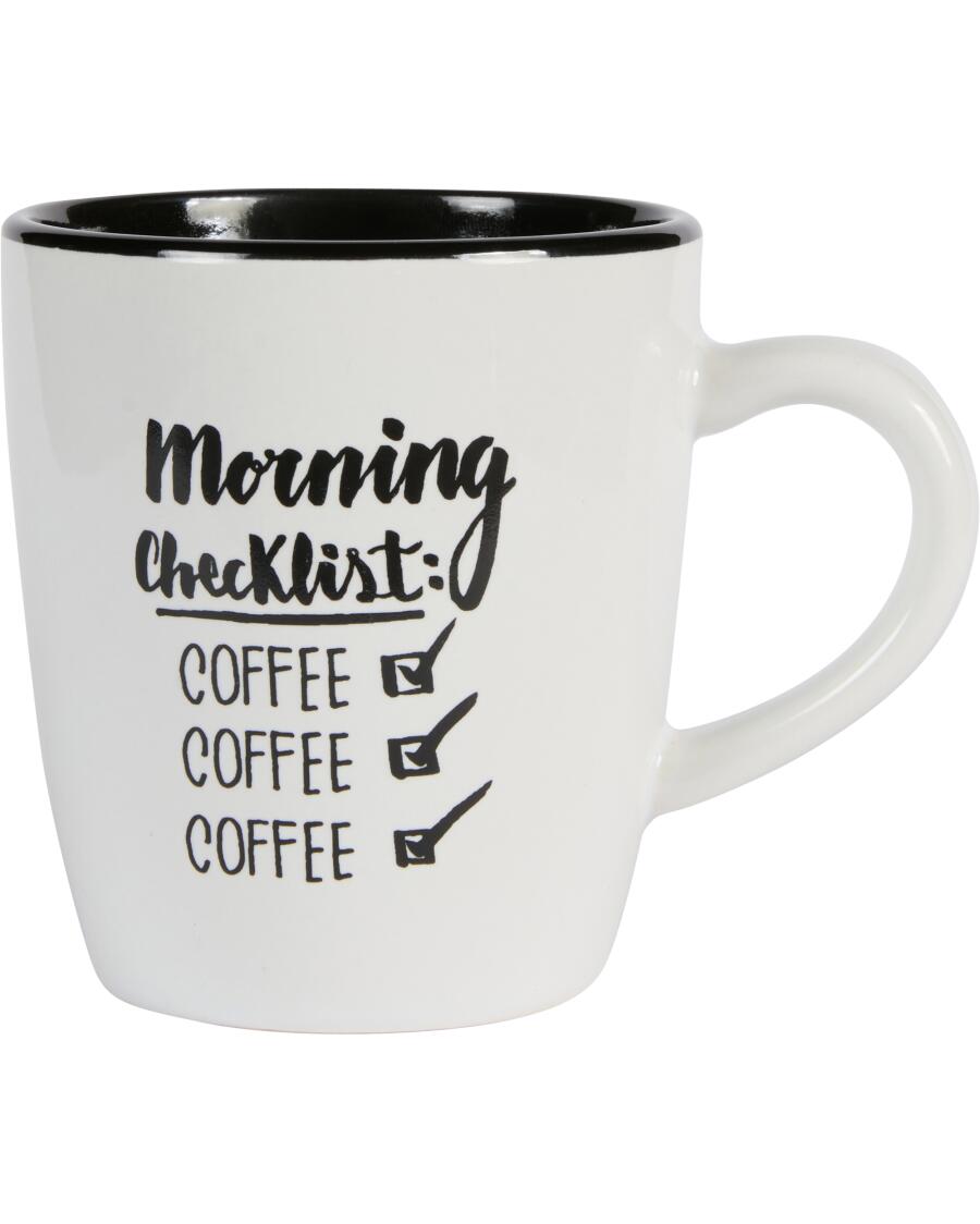 Kaffeetasse mit Spruch weiß/schwarz