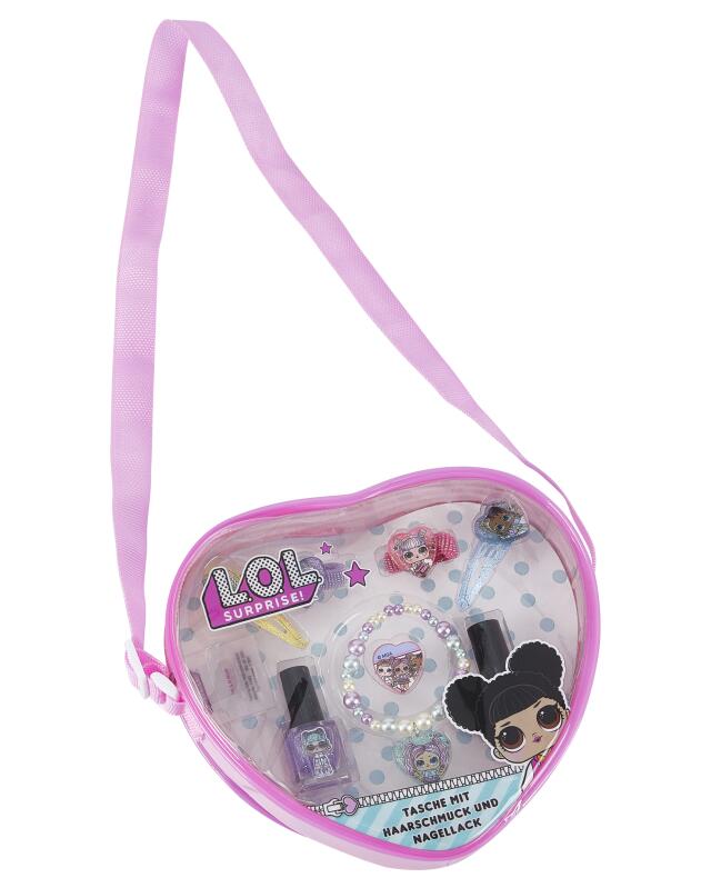 Sac avec accessoires cheveux et vernis à ongles fille, rose vif (KiK Tasche mit Haarschmuck und Nagellack (pink)) — KiK, produit allemand authentique au Maroc