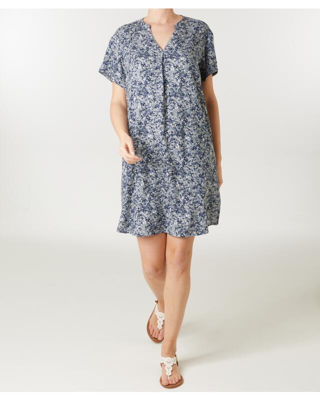 Longline blouse for women, blue printed — KiK, authentic German product in Morocco