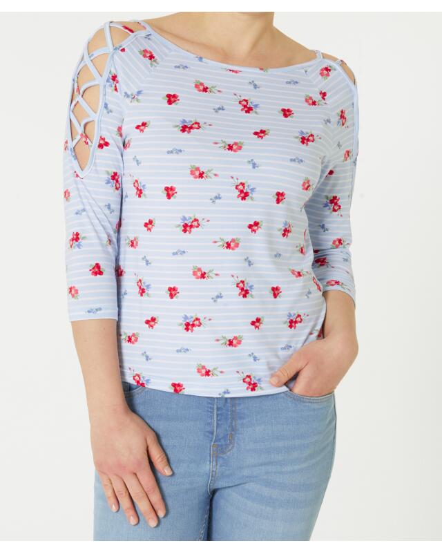 3/4-sleeve top for women, blue striped (KiK Shirt mit 3/4-Arm (blau gestreift)) — KiK, authentic German product in Morocco