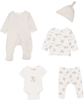 Baby mutsje + shirt met lange mouwen +romper + romper + broek