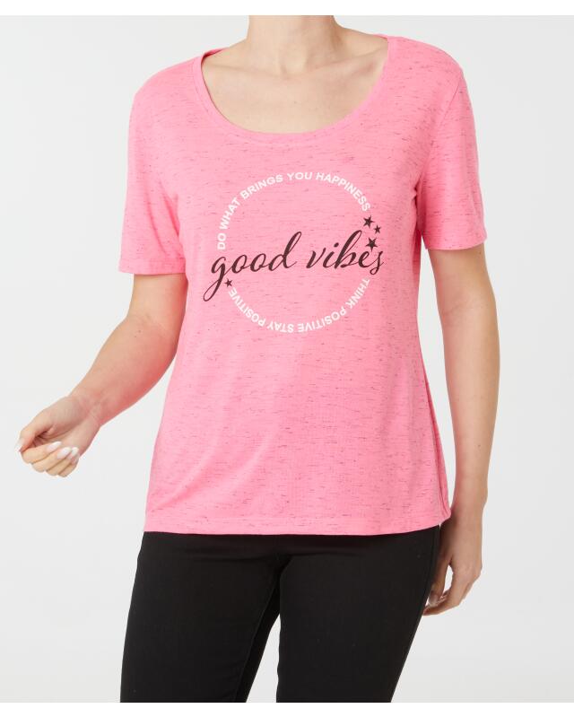 T-shirt chiné femme, rose vif/noir (KiK Meliertes T-Shirt (pink/schwarz)) — KiK, produit allemand authentique au Maroc