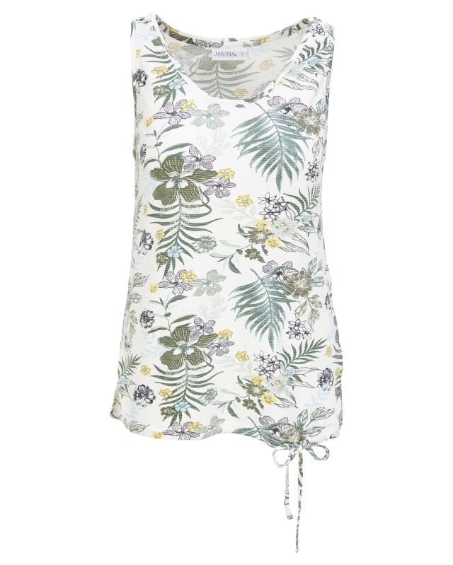 Tank top with drawstring hem for women, white printed (KiK Tanktop mit Tunnelzug (weiß bedruckt)) — KiK, authentic German product in Morocco