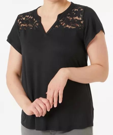 T-Shirt mit Spitzeneinsatz