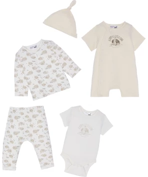 Baby mutsje + shirt met lange mouwen + romper + romper + broek