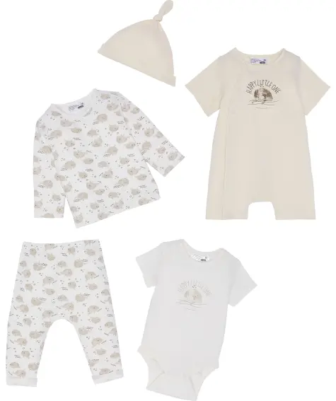 Geboorte mutsje + shirt met lange mouwen + romper + romper + broek
