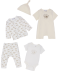 Geboorte mutsje + shirt met lange mouwen + romper + romper + broek wit