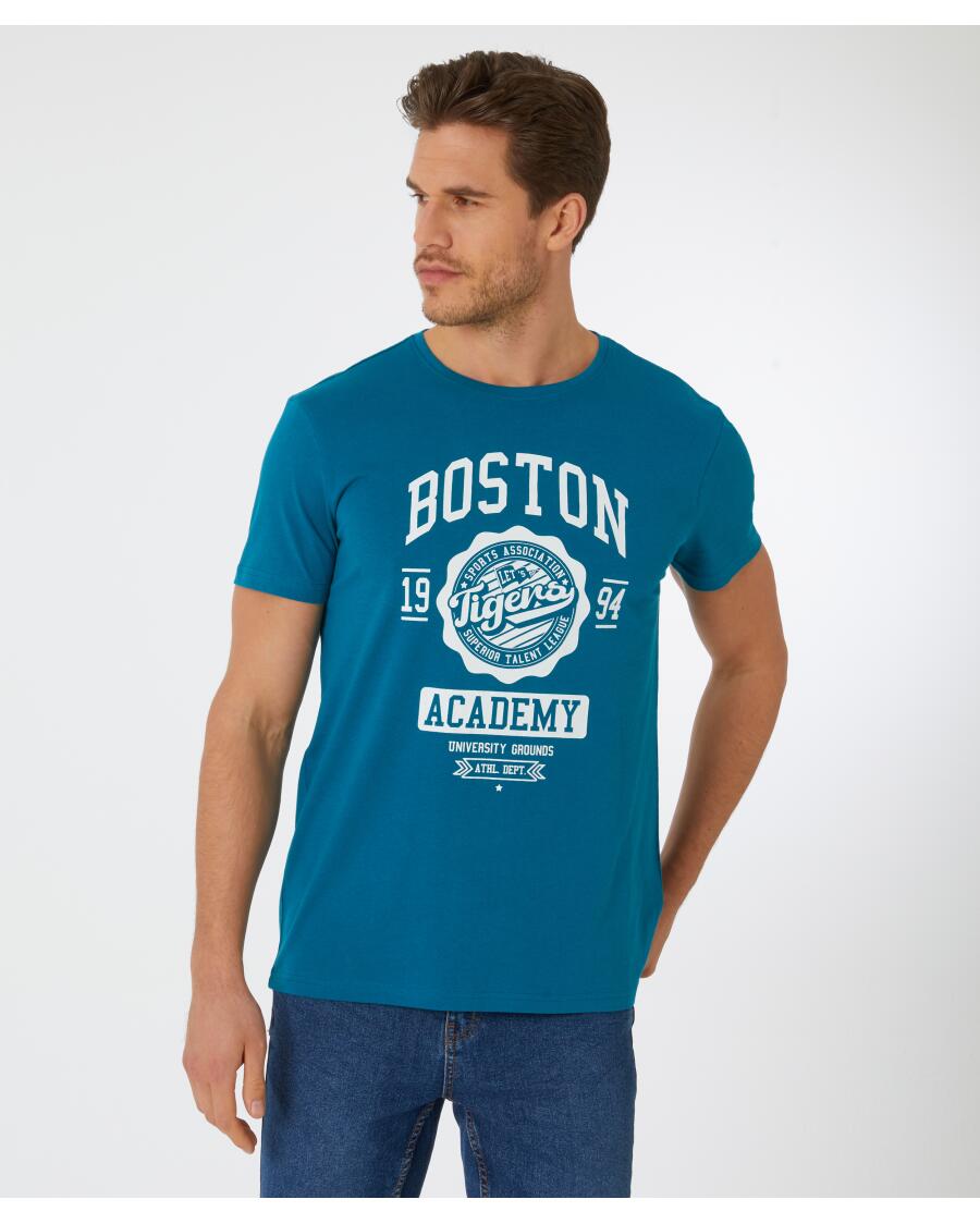 T-shirt petrol bedrukt