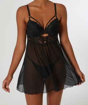 Babydoll + String in Schwarz