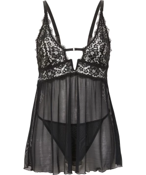 Babydoll + String in Schwarz