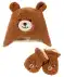 Mütze + Handschuhe aus Teddyfleece braun