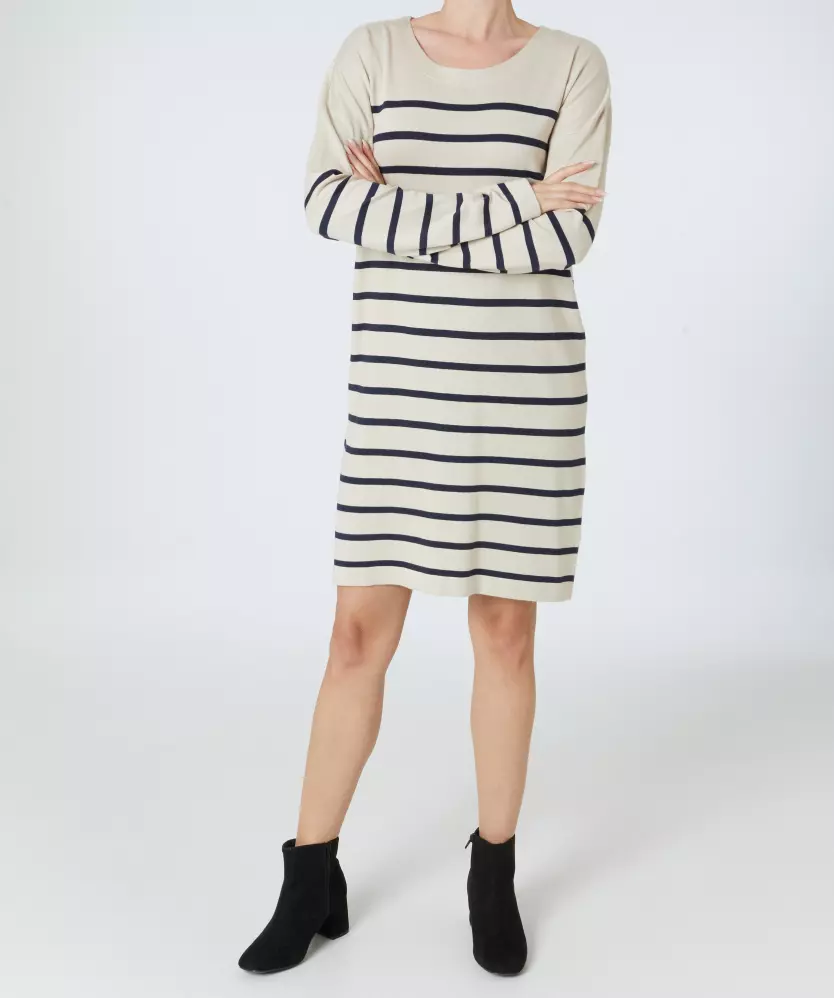 Gestreiftes Feinstrickkleid Janina, Rundhalsausschnitt