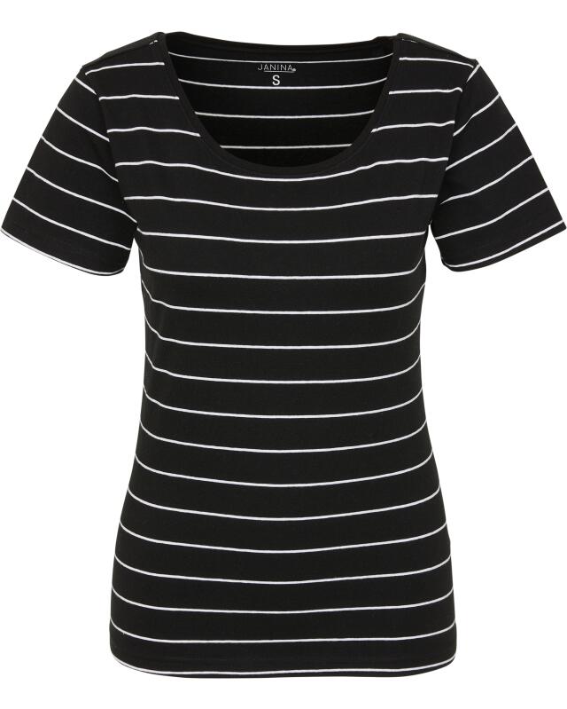 Striped T-shirt for women, black/white (KiK T-Shirt mit Streifen (schwarz/weiß)) — KiK, authentic German product in Morocco