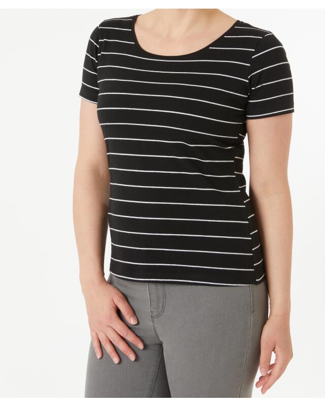 Striped T-shirt for women, black/white (KiK T-Shirt mit Streifen (schwarz/weiß)) — KiK, authentic German product in Morocco