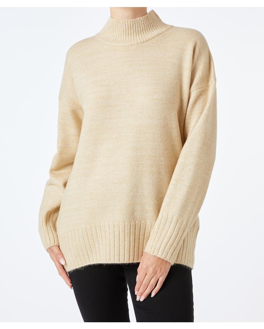 Strickpullover mit Stehkragen naturfarben
