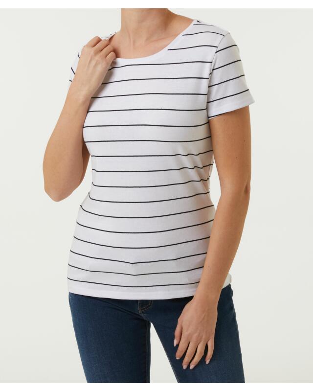 T-shirt en coton femme, blanc/noir (KiK T-Shirt aus Baumwolle (weiß/schwarz)) — KiK, produit allemand authentique au Maroc