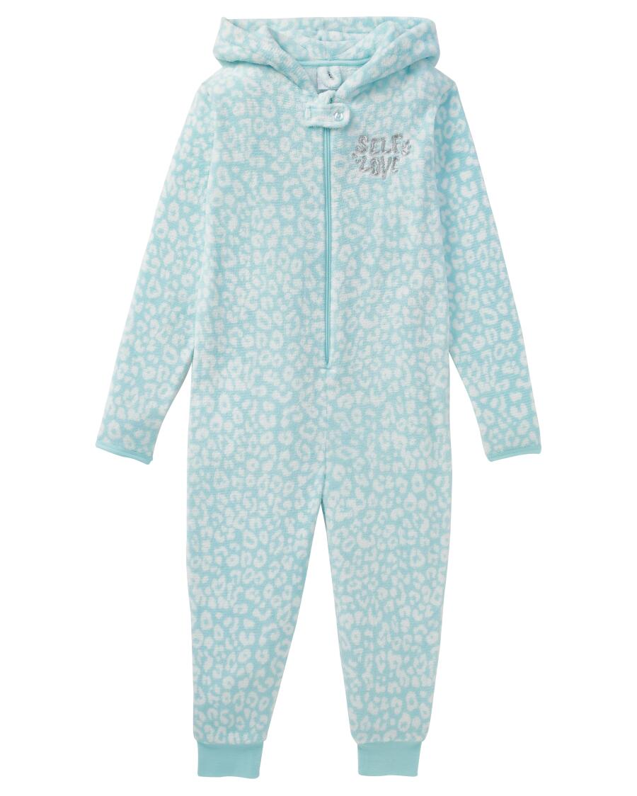 Slaap jumpsuit met capuchon lichtturquoise
