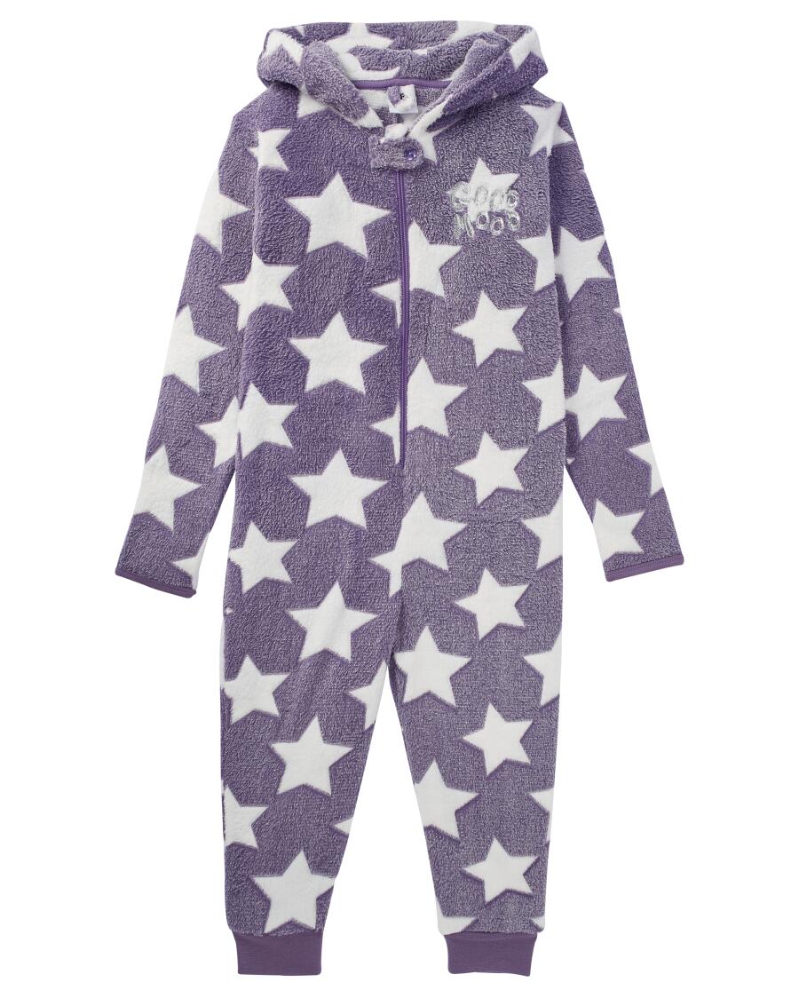 Slaap jumpsuit met capuchon donkerpaars