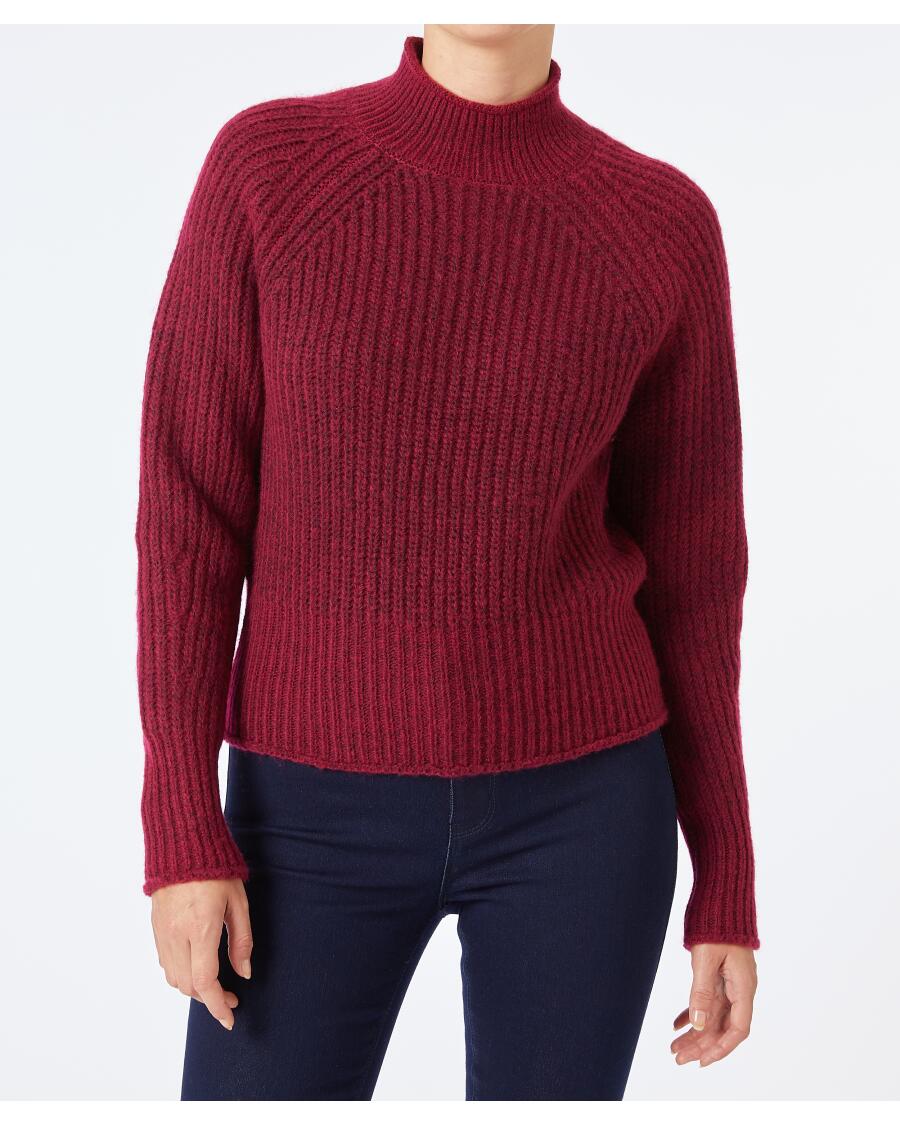 Strickpullover mit Stehkragen weinrot