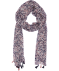 Sjaal met kwastjes wit/donkerblauw