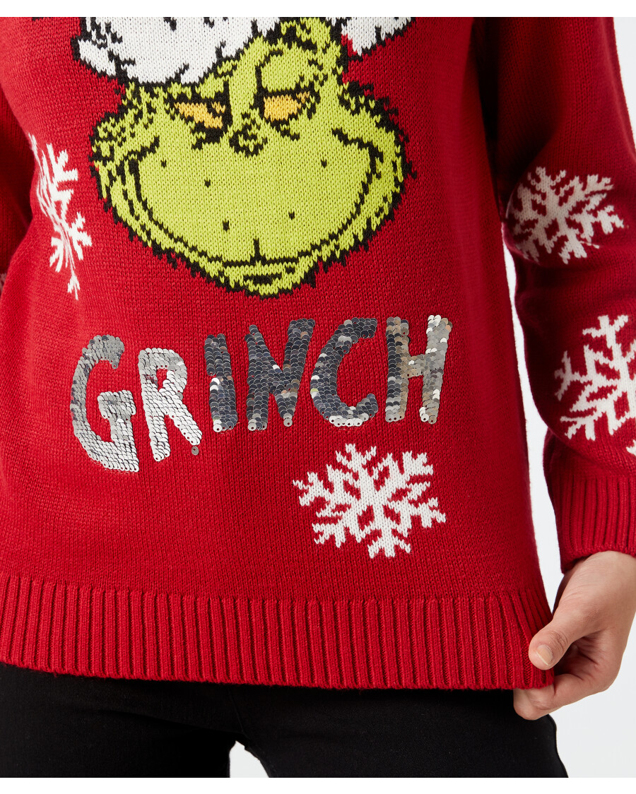 Świąteczny sweter z dzianiny Grinch cekiny