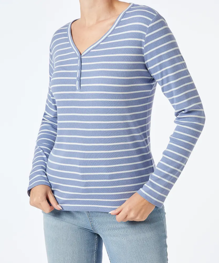 Langarmshirt mit Knopfleiste Janina, V-Ausschnitt