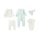 Novorozenecká čepička + body + overal + tričko s dlouhým rukávem + kalhoty