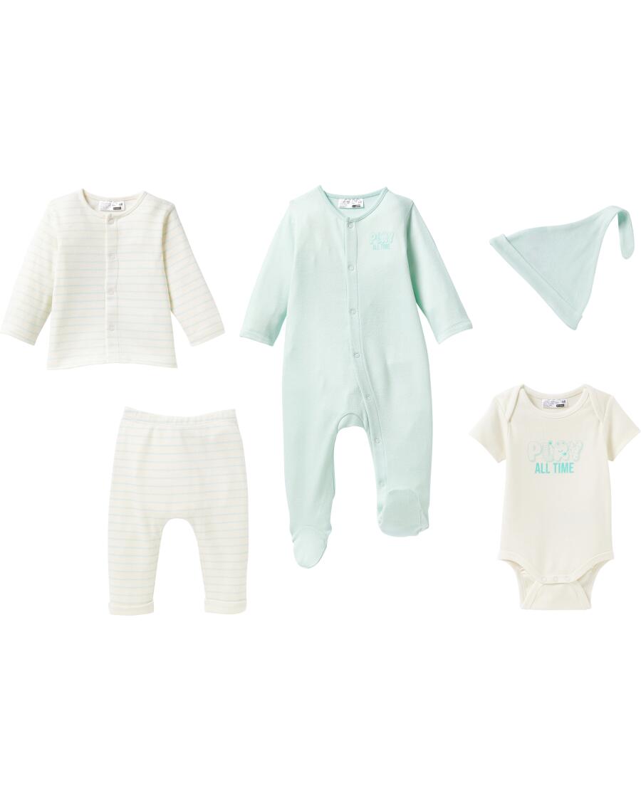 Newborn Mütze + Body + Strampler + Langarmshirt + Hose mintgrün