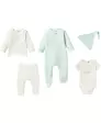 Baby mutsje + romper + pakje + shirt met lange mouwen + broek