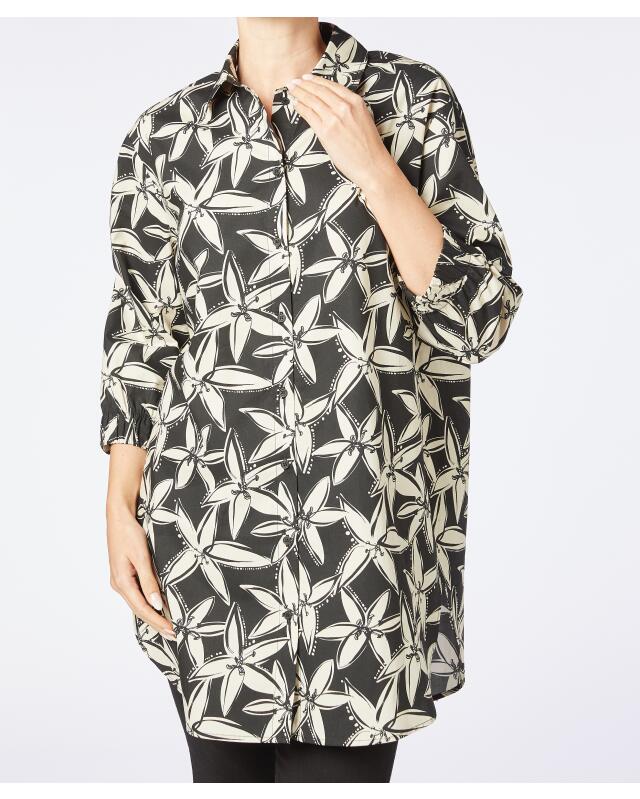 Longline cotton blouse for women, black/white — KiK, authentic German product in Morocco