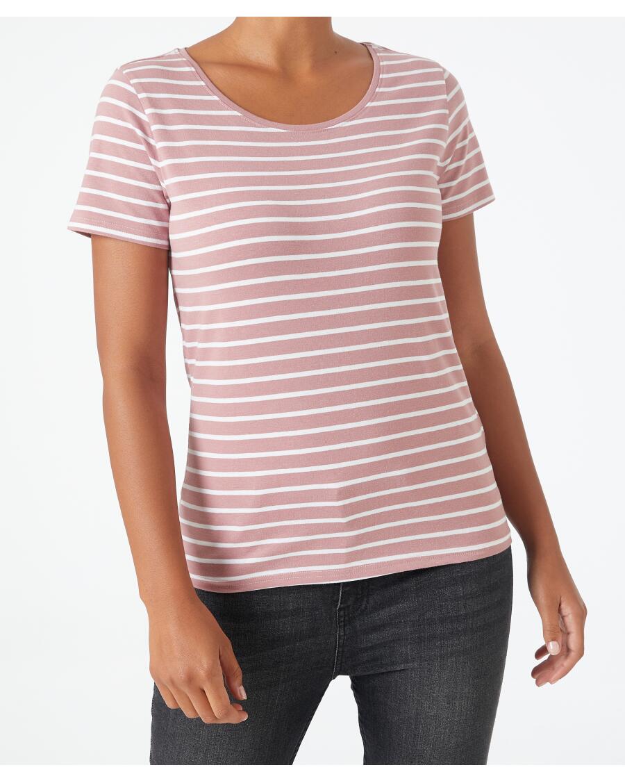 T-Shirt Basic w paski różowy/biały