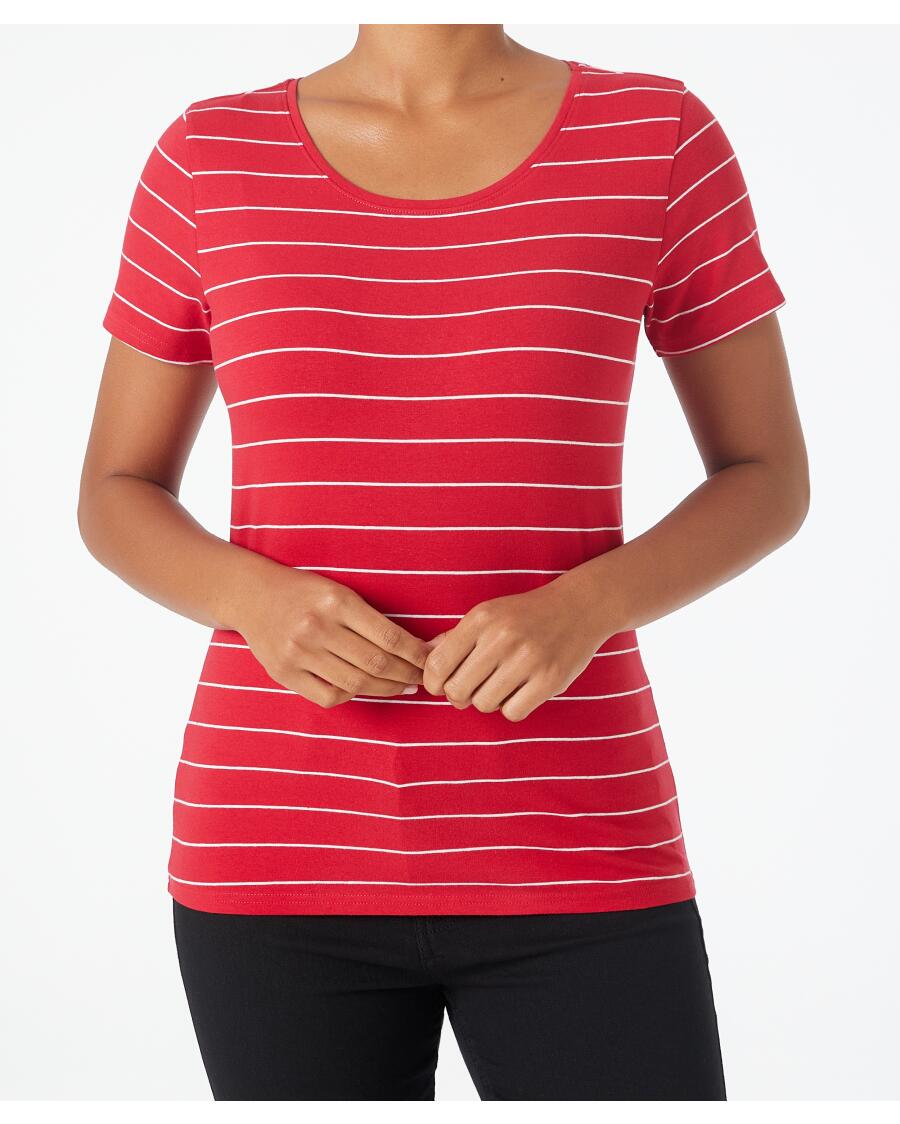 T-Shirt Basic w paski czerwony/biały