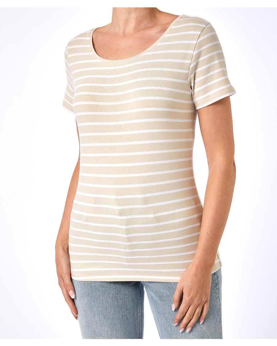 Gestreiftes Basic T-Shirt natur/weiß