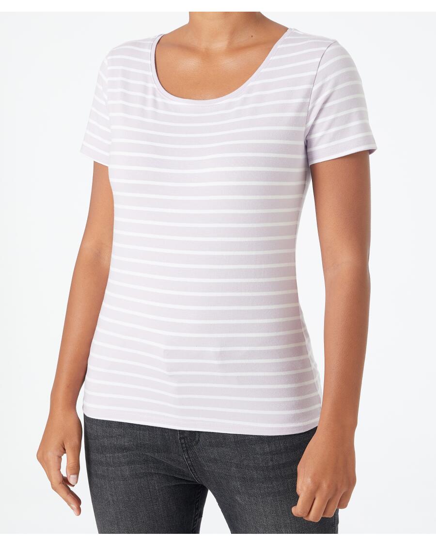 Gestreiftes Basic T-Shirt flieder