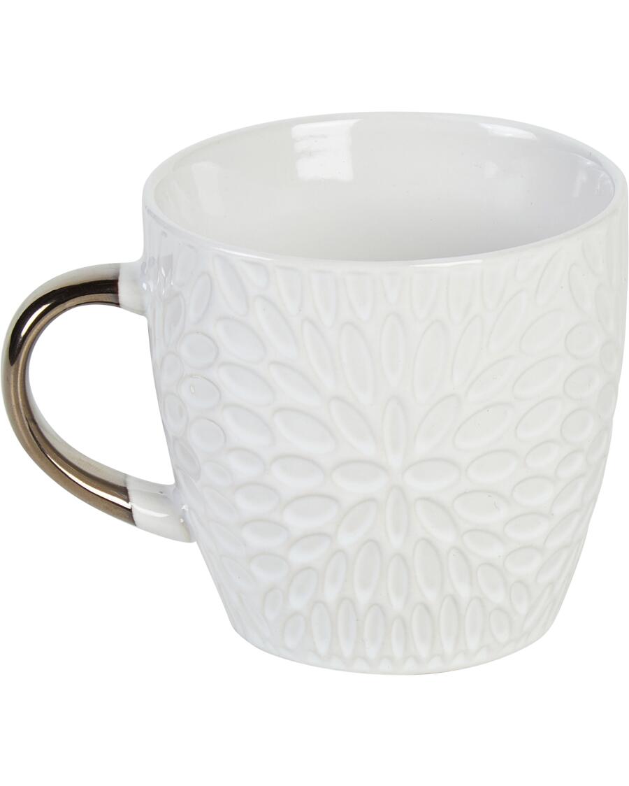 Kaffeetasse mit Blütenprägung weiß