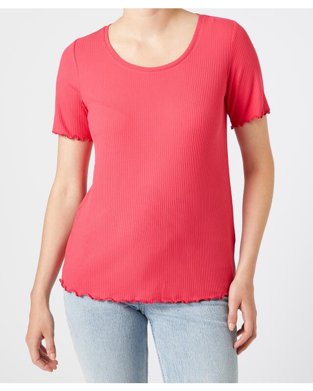 T-shirt côtelé femme, rose vif (KiK Geripptes T-Shirt (pink)) — KiK, produit allemand authentique au Maroc