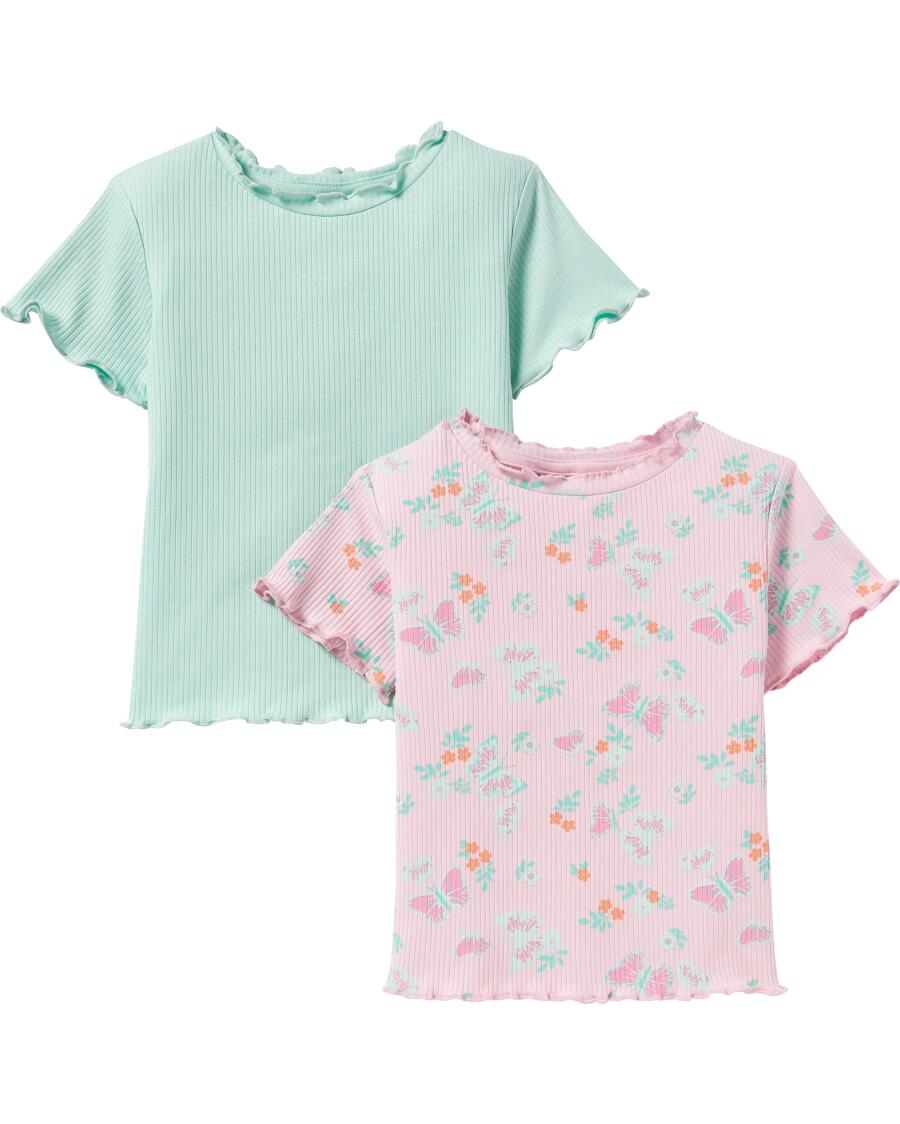 T-Shirts mit Wellenkanten rose/grün