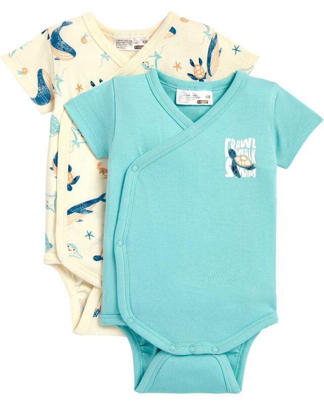 Bodys croisés à animaux marins bébé garçon, turquoise — KiK, produit allemand authentique au Maroc