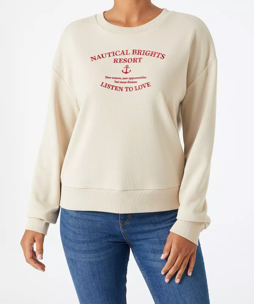 Sweatpullover mit Schriftzug Janina, Rundhalsausschnitt