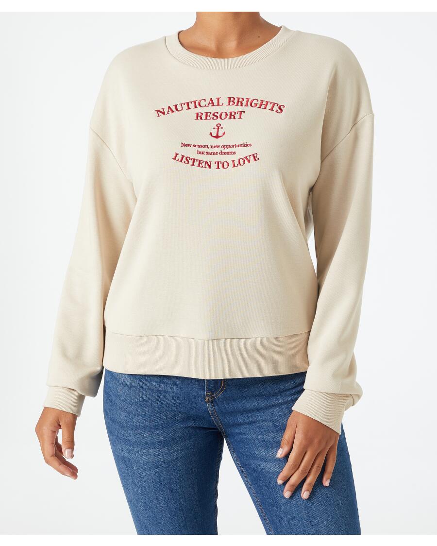 Sweatpullover mit Schriftzug naturfarben
