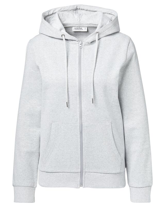 Casual zip-up sweat jacket for women, grey marl (KiK Legere Sweatjacke (grau melange)) — KiK, authentic German product in Morocco