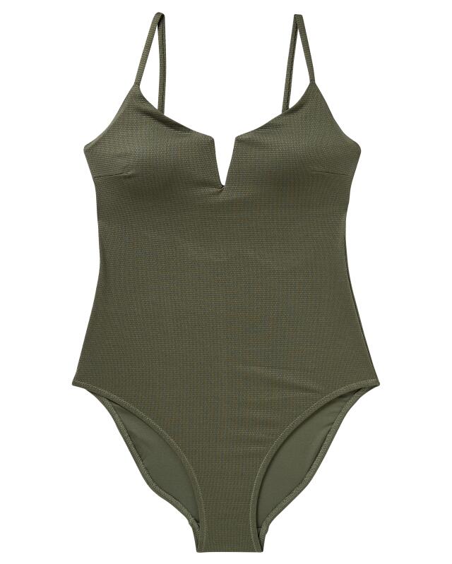 Maillot de bain texturé femme, kaki (KiK Strukturierter Badeanzug (Khaki)) — KiK, produit allemand authentique au Maroc