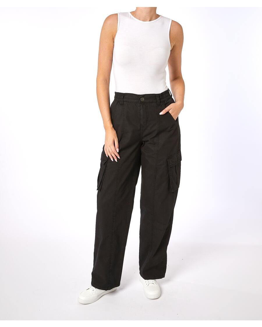 Cargohose High-waist schwarz