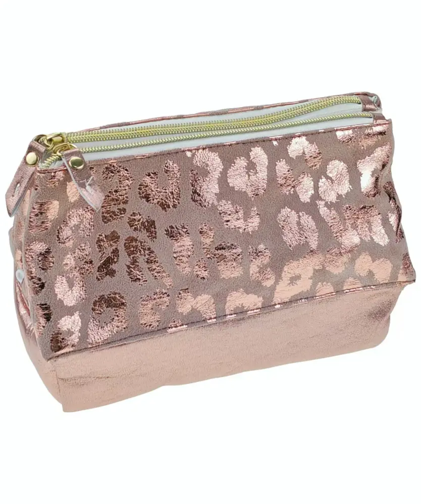Neikafan Make-uptas, luipaard, 3-delig, multifunctioneel, draagbaar, voor vrouwen, reizen en make-up, met ritssluiting en meisjes, kwasttas, dames, make-uptas