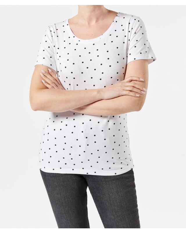 تيشيرت منقط للنساء، أبيض مطبوع (KiK Gepunktetes T-Shirt (weiß bedruckt)) — KiK, منتج ألماني أصلي في المغرب