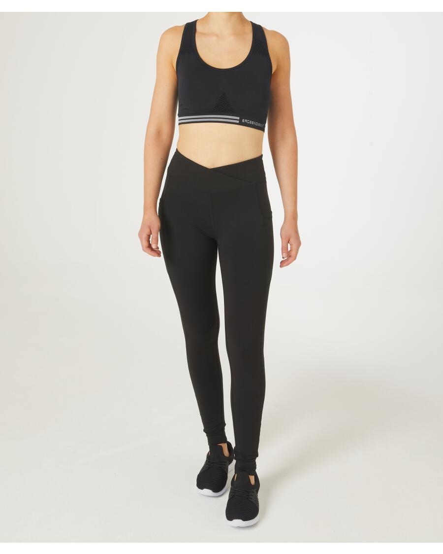 Sport-Leggings mit überkreuztem Bund schwarz