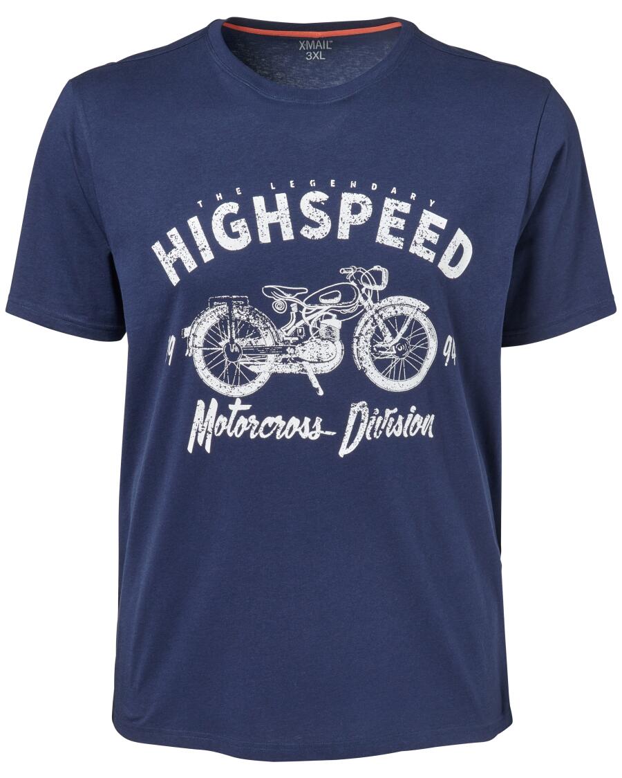 T-shirt motorfiets donkerblauw bedrukt