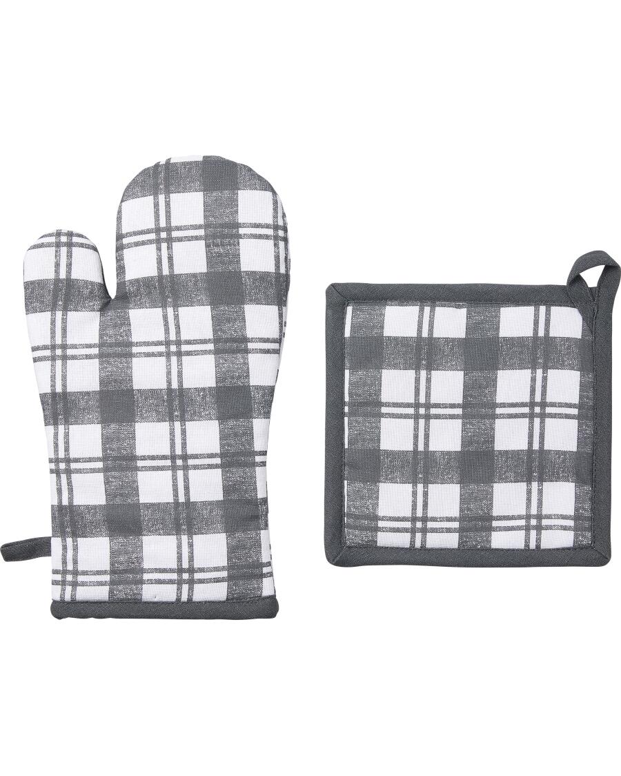 4-teiliges Set Ofenhandschuhe & Topflappen – Rot-graues Geometrisches Muster, Hitzebeständig, Mit Aufhängebänder
