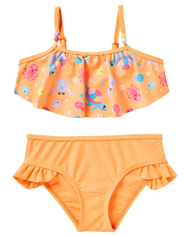 Bikini animaux marins fille, orange fluo — KiK, produit allemand authentique au Maroc