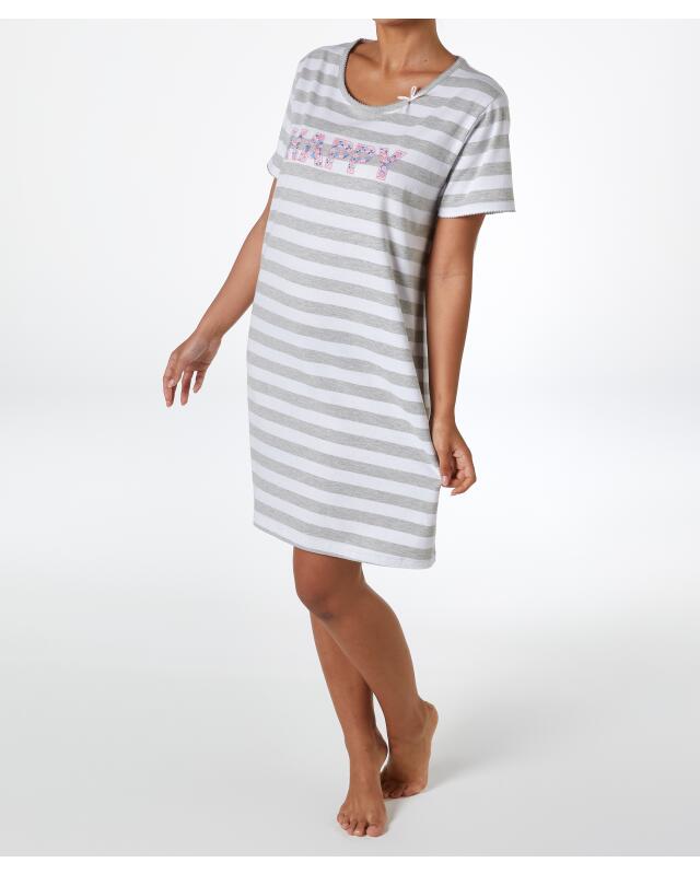 Nightshirt with lettering for women, grey striped — KiK, authentic German product in Morocco